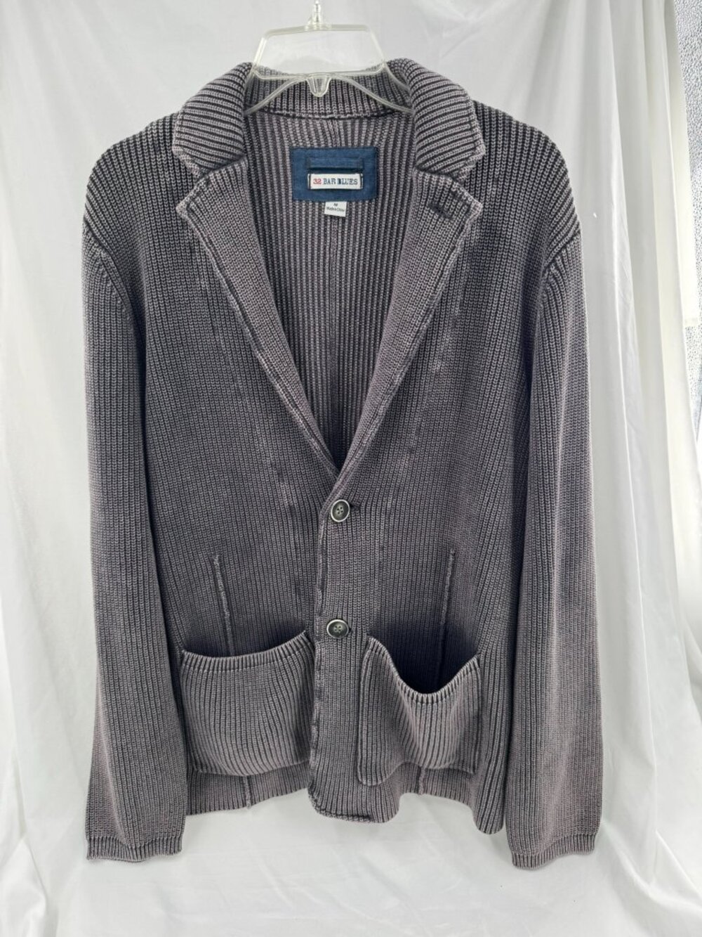 32 Bar Blues Grey Distressed Mens Sweater Size M